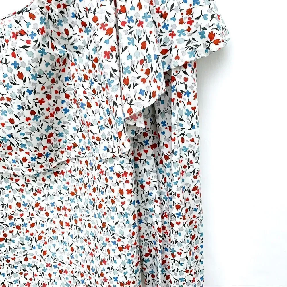 Zara White Floral Ruffle One Shoulder Blouse